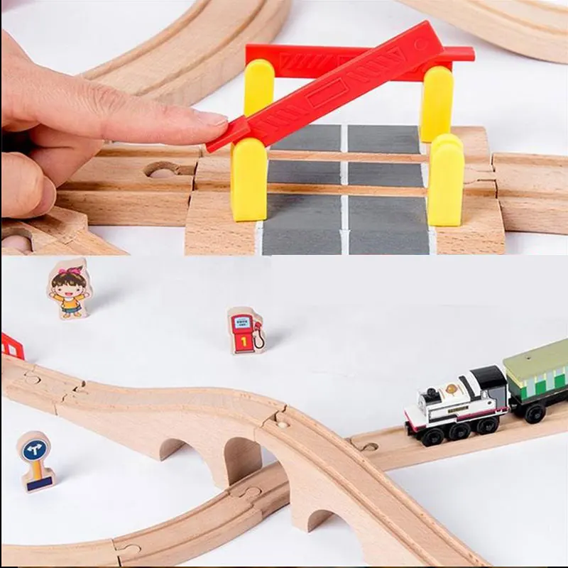 Color: Fluorescent Green - Wooden Bridge Tunnel Urban Rail Overpass Traffic Car Toy Scene Combined Train Rail Track Wooden Accessories Beech Turntable DIY