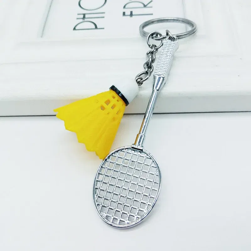 Color: Yellow - Fashion Mini Creative Metal Badminton Racket Keychain Diy Sporting Goods Handmade Accessories