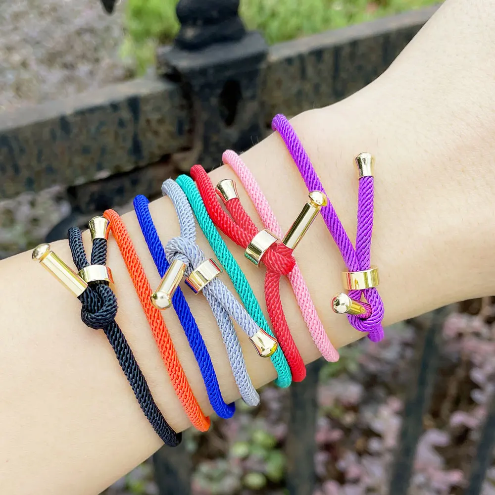 Color: Yellow - OCESRIO Colorful Adjustable Cotton Red Rope Bracelet Chain Gold Plated Copper DIY Components for Jewelry Making cana002