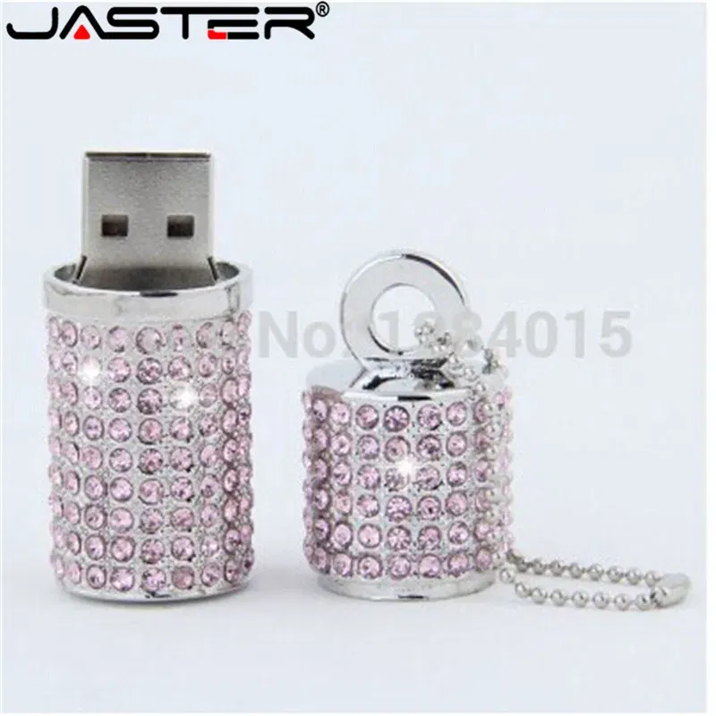 Color: Blue, Capacity: 8GB - JASTER Crystal cylindrical USB Flash Drive fashion metal diamond pen driveu disk pendrive 4GB 8GB 16GB 32GB 64GB memory stick