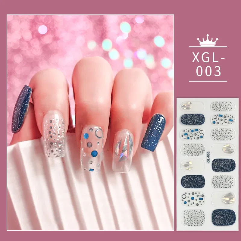 Color: Ivory - 1 Sheet Glitter Nail Stickers Nail Art Polish Stickers Nail Tips Nail File Adhesive Wraps Manicure Decal Strips Drop Shipping