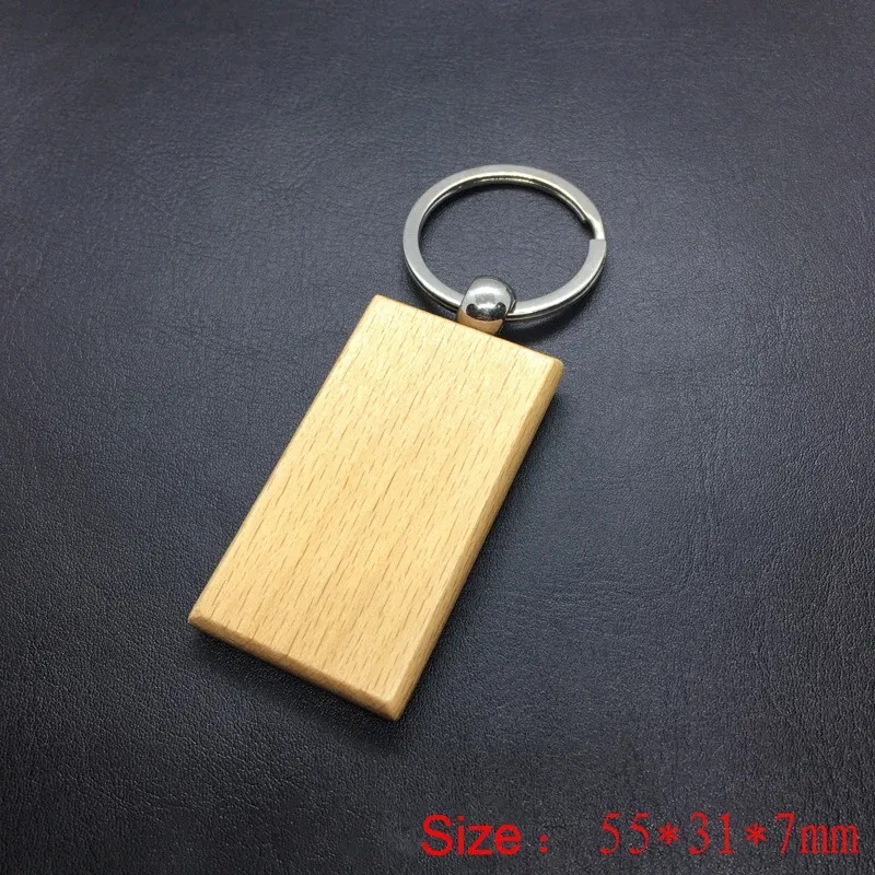 Color: Blue - 2024 Custom Logo Blank Round Rectangle Wooden Key Chain DIY Promotion Wood Keychains Wedding Gift
