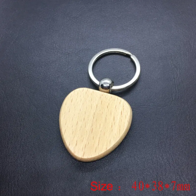 Color: Blue - 2024 Custom Logo Blank Round Rectangle Wooden Key Chain DIY Promotion Wood Keychains Wedding Gift