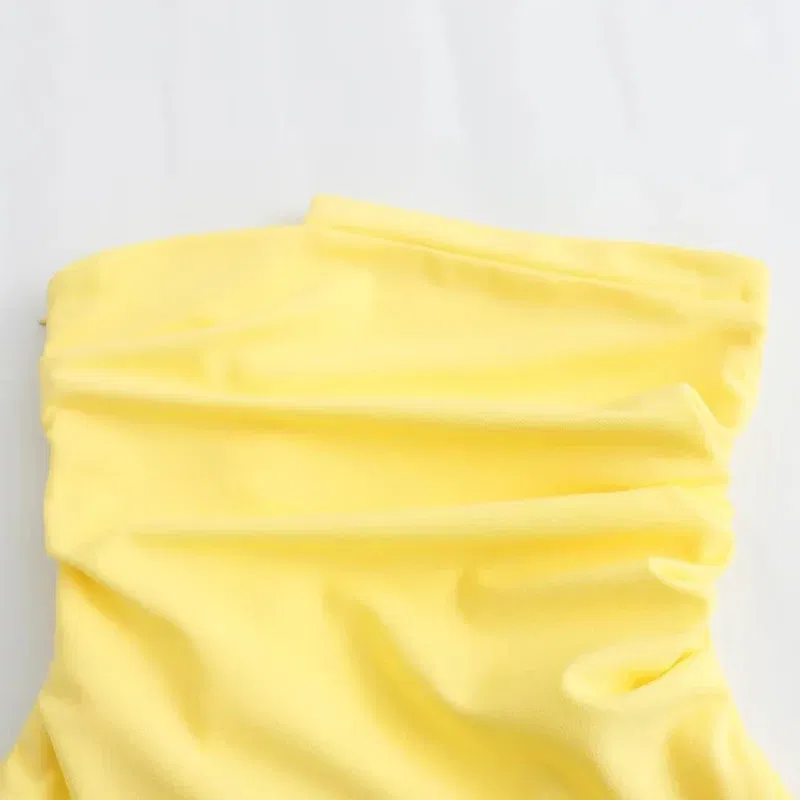 Color: Beige, Size: S - Asymmetrical Strapless Top Lemon Yellow Women Sleeveless Lady Female Clothes Slim Fit Suspenders Tube Top Off Shoulder