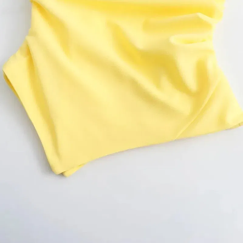 Color: Beige, Size: S - Asymmetrical Strapless Top Lemon Yellow Women Sleeveless Lady Female Clothes Slim Fit Suspenders Tube Top Off Shoulder