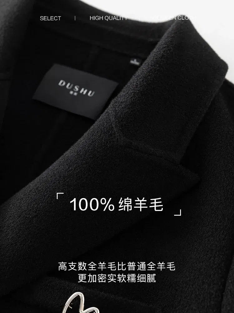 Color: camel, Size: XL - DUSHU Women Long Woolen Coats British Style Suit Collar Wool Jacket Women Brown Plaid Wool Coats