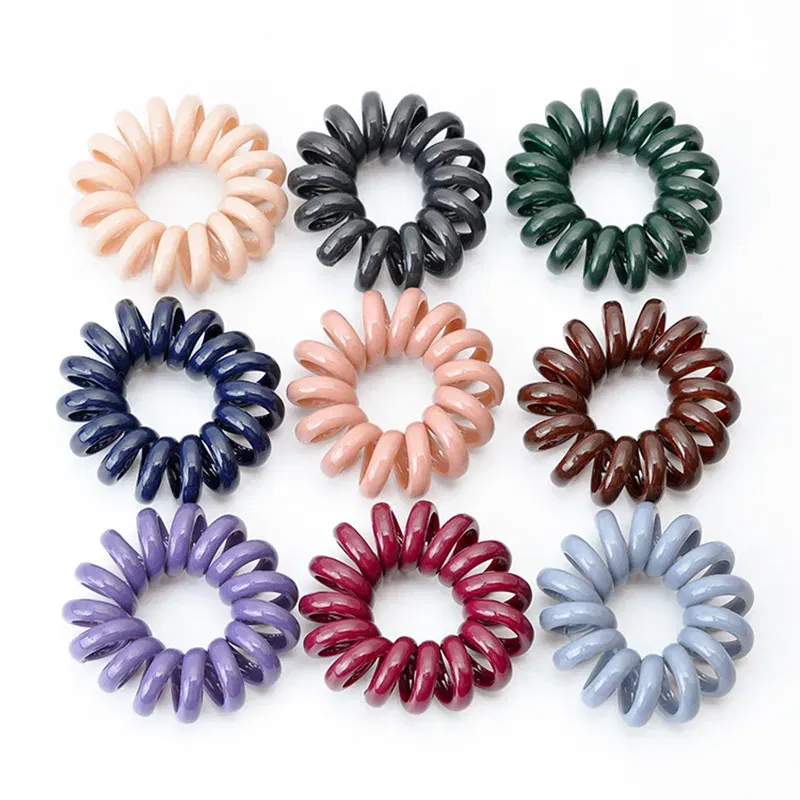 Color: Blue - High Elasticity Telephone Coil Hairbands Women Spiral Hair Ties Girl Hair Ring Rope Solid Color Hair Accessories Ponytail Holder