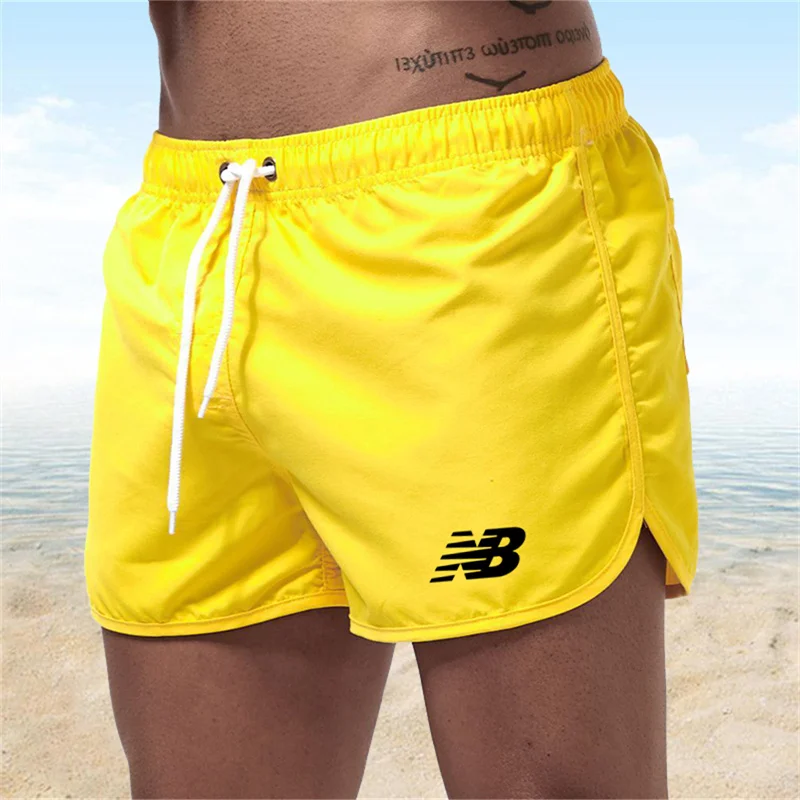 Color: Red, Size: S - Letter B Summer men's luxury beach pants clothing quick dry gym jogging sexy shorts vacation casual swimming trunks