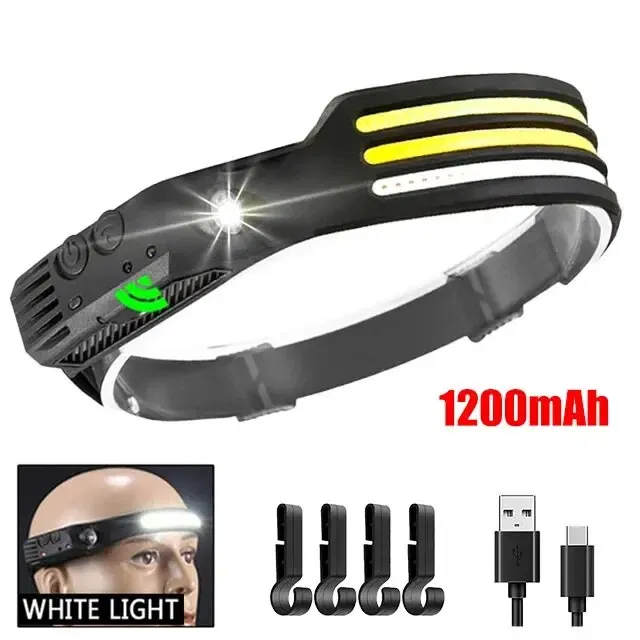 Emitting Color: Yellow - COB LED Headlamp Induction Head Lamp Built-in Battery USB Rechargeable Head Flashlight Outdoor Camping Fishing Sensor Headlight