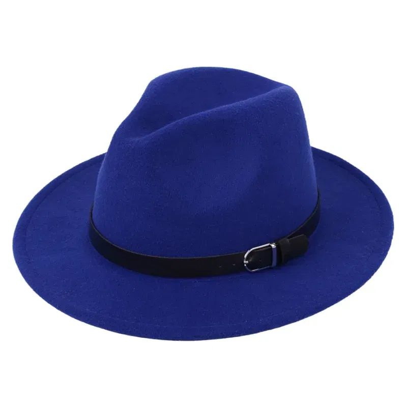 Color: SKY BLUE, Size: M - Classic British Fedora Hat Men Women Imitation Woolen Winter Felt Hats Fashion Jazz Hat Chapeau Wholesale