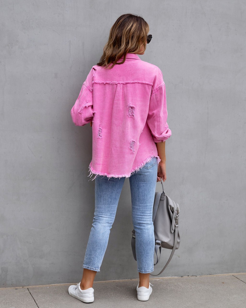 Autumn Rebel: Women's Distressed Shirt Jacket