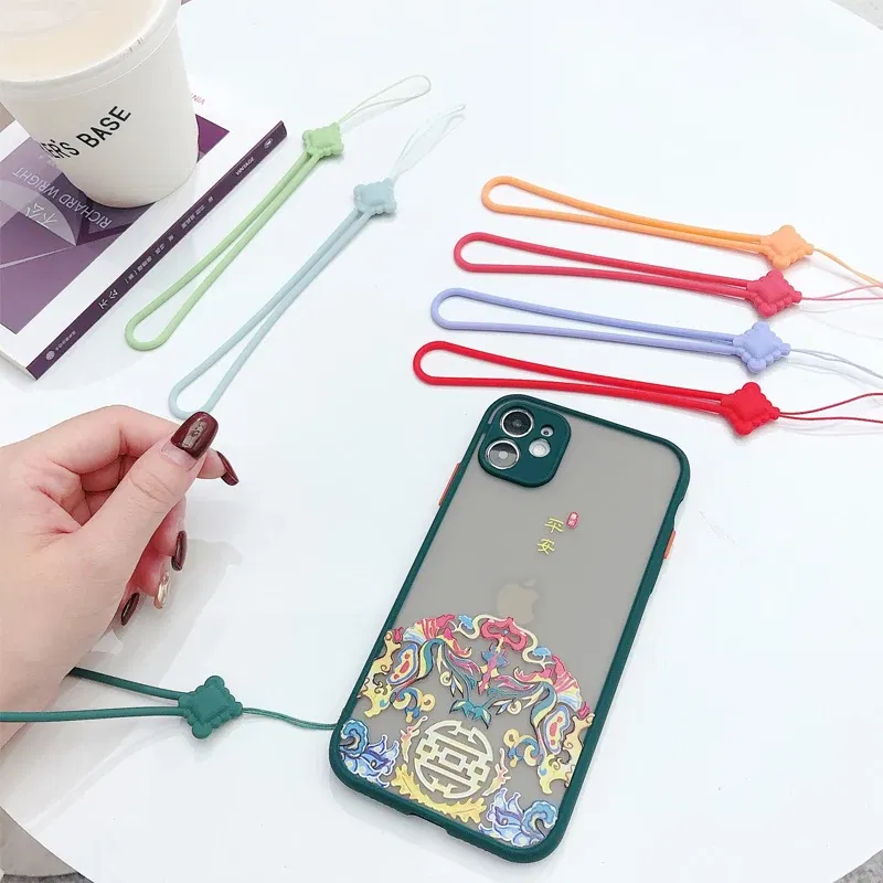 Color: Yellow / Gold - Chinese knot silicone rope liquid short Cell Phone Lanyard Holder Phone Wrist Straps U disk sling silicone mobile phone rope