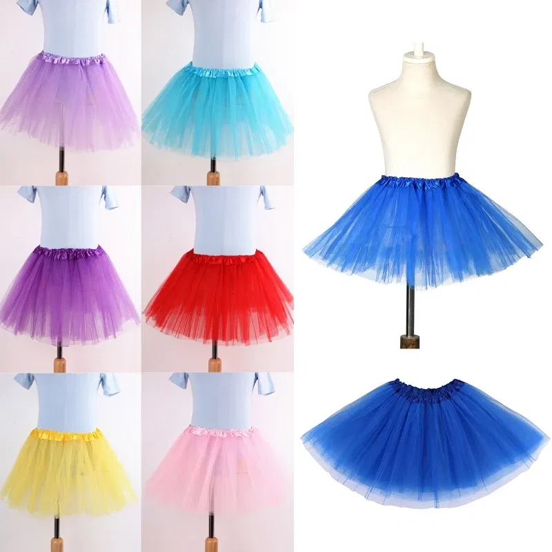Color: Blue - Children Kids Girls Ballet Skirts Elastic Mesh Tutu Ballerina Dress Gymnastics Dancing Skirt Princess Pettiskirts