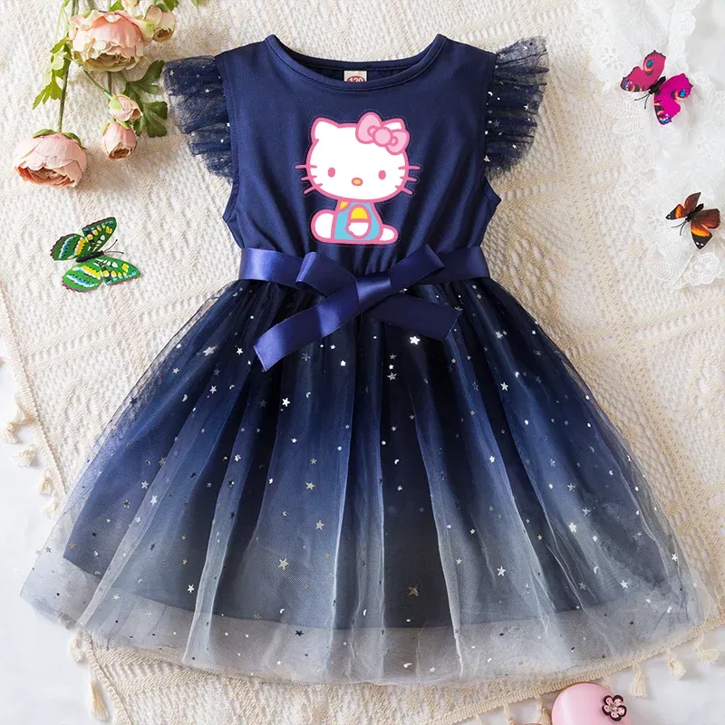 Color: MULTI, Kid Size: 9 - Hello Kitty Girls Sequin Tutu Dress with Bow Flutter Sleeves Summer Princess Party Outfit for Toddler Kids 2-6 Years