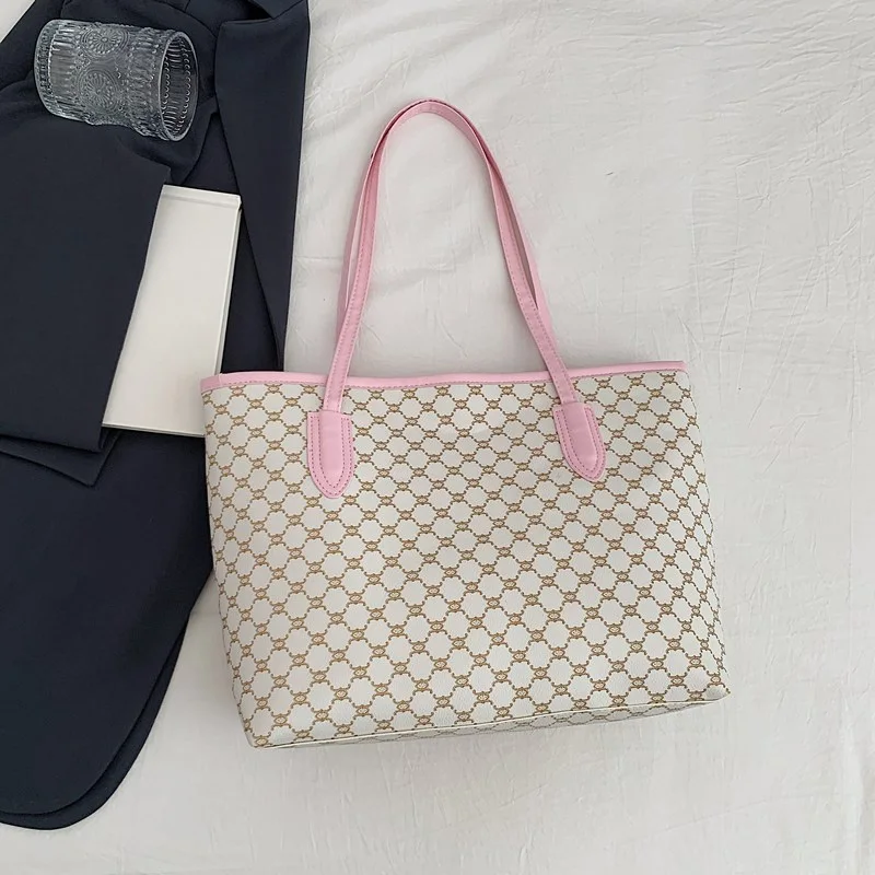Color: Beige - Fashion Women's Tote Bag Large Capacity Textile Printed Shoulder Bag,Lightweight&Durable with Smooth Zipper for Travel/Daily Use