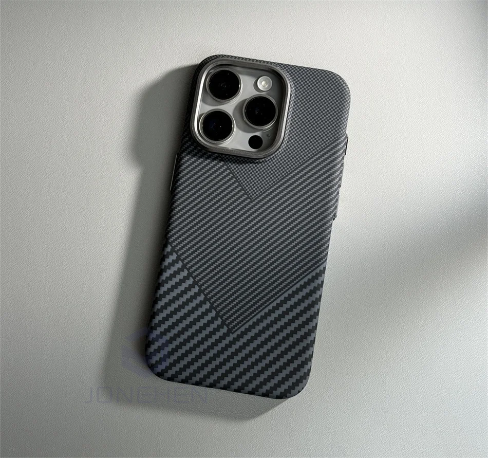 Color: Beige, Material: Nylon - Luxury Alloy Lens Personalized Pixel 3D Relief Carbon Fibre Pattern Case For iPhone 13 14 15 16 Pro Max Slim Cover For Magsafe