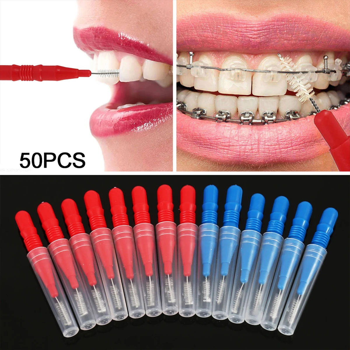 Color: Brown - 160/50pcs Orthodontic Interdental Brush Clean Between Teeth Mini Toothbrush for Oral Care Safe Floss Tooth Pick Soft Teeth Brush