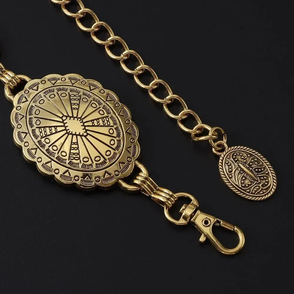Color: Gold, Belt Length: 120cm - Metal Chain Belt for Women Cowgirl Western Country Chain Belts Adjustable Concho Belt for Sweaters Dresses Jeans