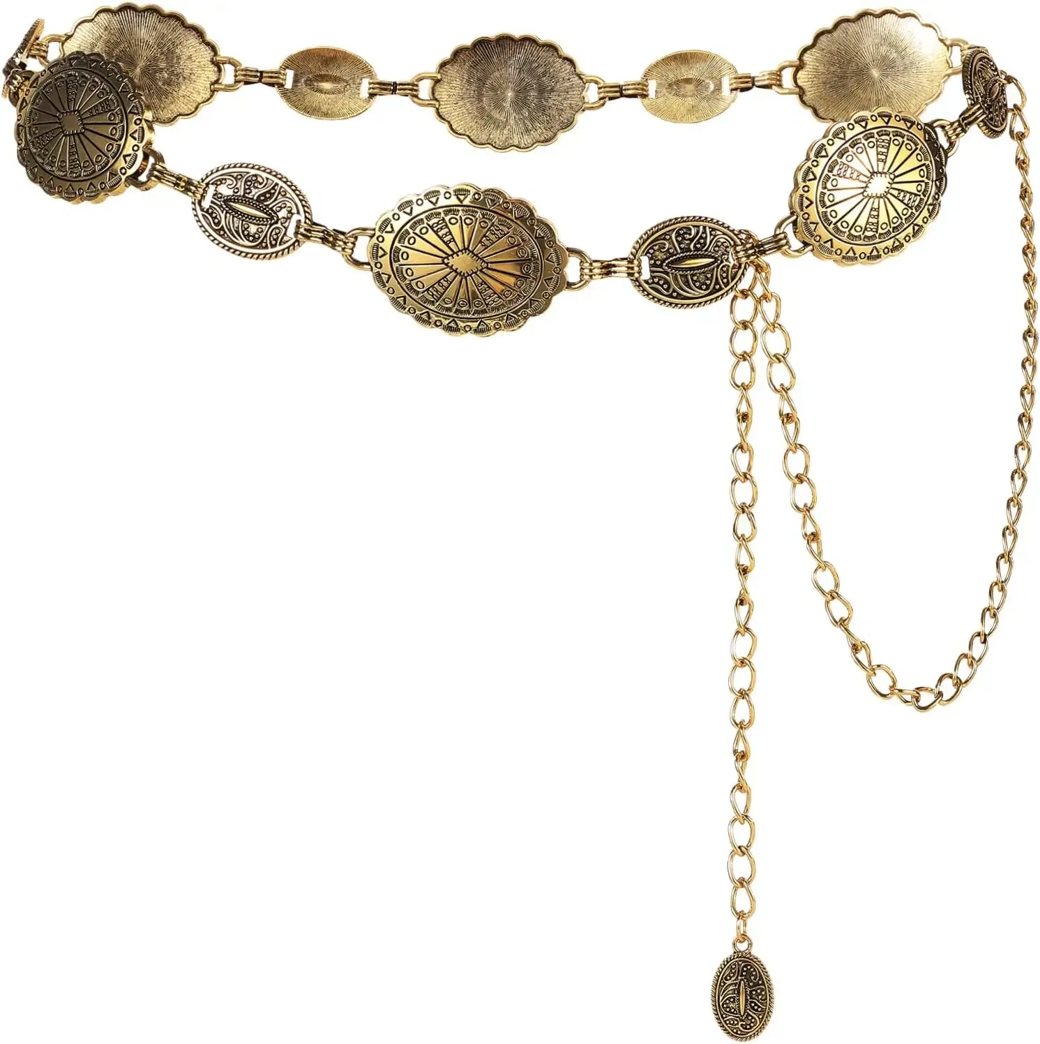 Color: Gold, Belt Length: 120cm - Metal Chain Belt for Women Cowgirl Western Country Chain Belts Adjustable Concho Belt for Sweaters Dresses Jeans
