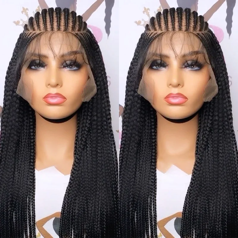 36" Synthetic Full Lace Wigs Braided Wig For Black Women Goddess Cornrow Braids Wig Crochet Faux Locs Knotless Box Braid Wig