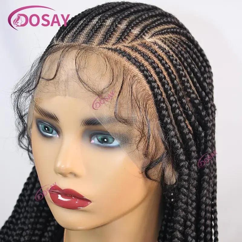 36" Synthetic Full Lace Wigs Braided Wig For Black Women Goddess Cornrow Braids Wig Crochet Faux Locs Knotless Box Braid Wig