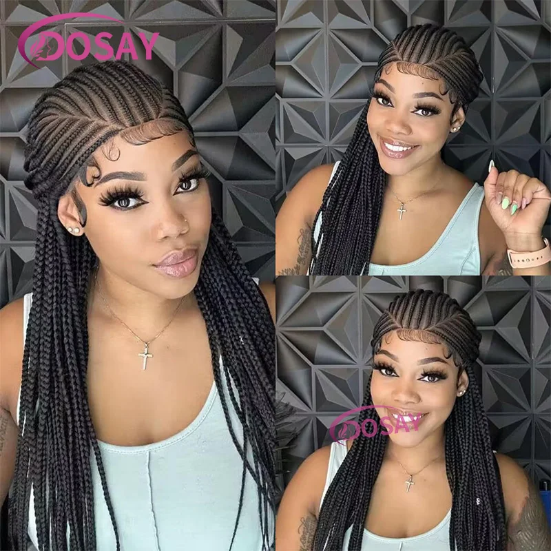 36" Synthetic Full Lace Wigs Braided Wig For Black Women Goddess Cornrow Braids Wig Crochet Faux Locs Knotless Box Braid Wig