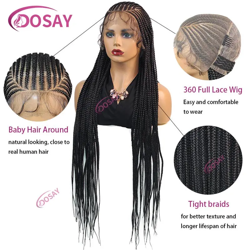 36" Synthetic Full Lace Wigs Braided Wig For Black Women Goddess Cornrow Braids Wig Crochet Faux Locs Knotless Box Braid Wig