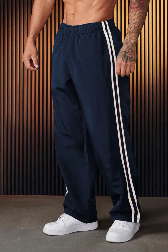 Color: Clear, Size: M - Jogger Men's Sweatpants Gym Sports Fitness Splicing Strips Printing Mid Waist Casual Pants Ya Fashion Men Clothing Wide Leg Pan