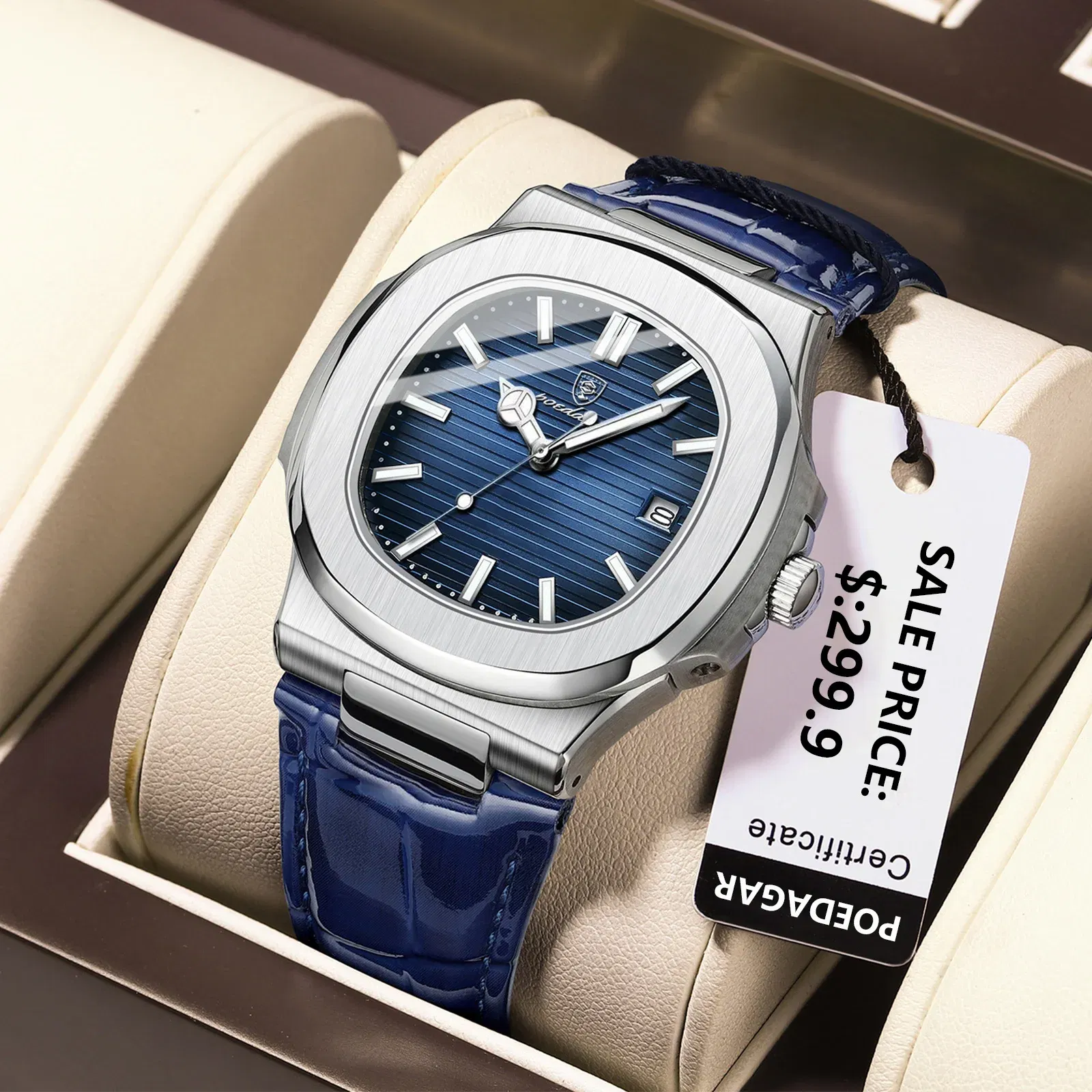 Color: Red - POEDAGAR Luxury Man Wristwatch Waterproof Luminous Date Leather Men's Watches Sports Square Men Watch Casual Quartz Male Clocks