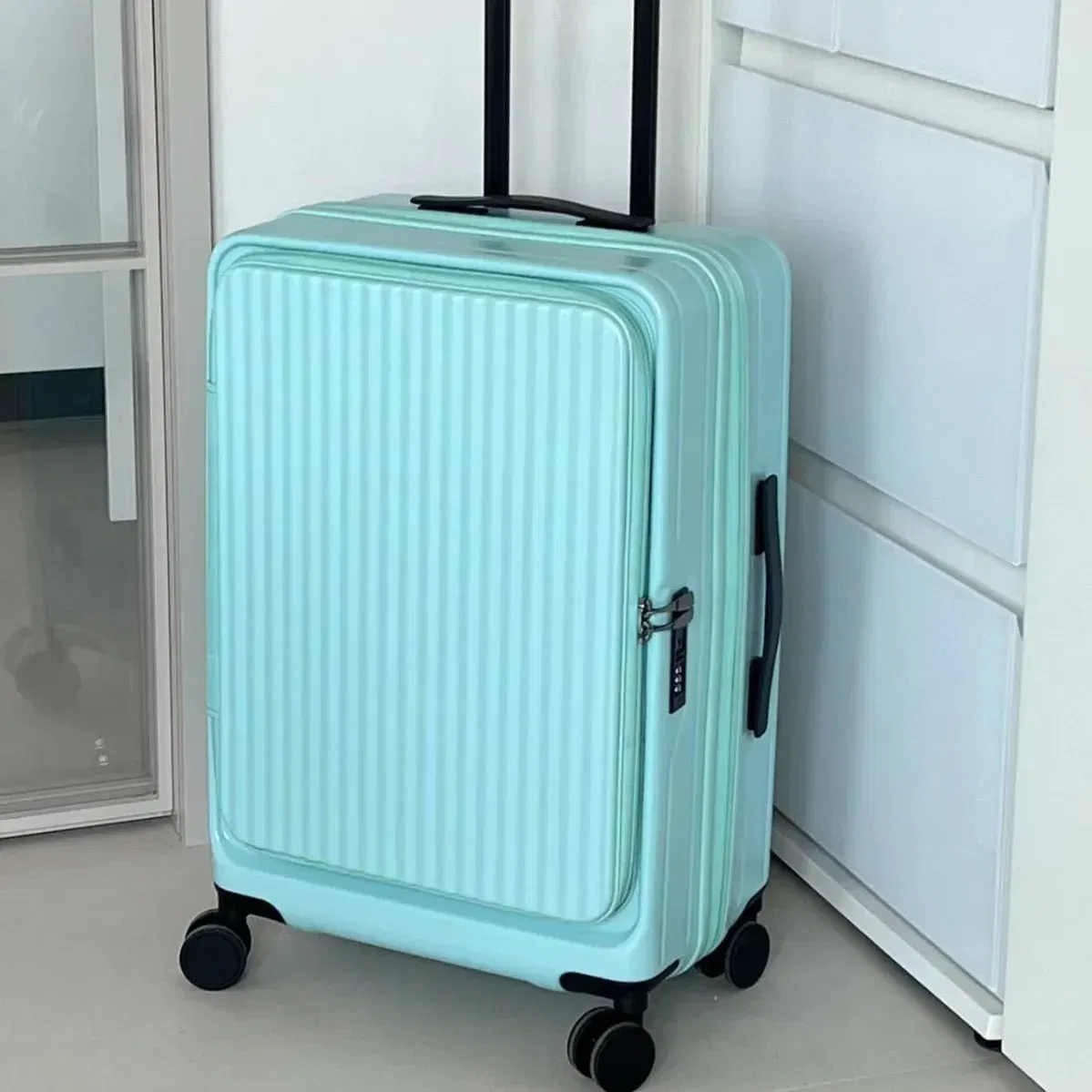 Color: green, Luggage Size: 14Inches 350mm, Ships From: CHINA - 2025 New 20-inch PC Hard Shell Lightweight Roller Travel Expandable Multifunctional Front Opening Suitcase Cabin Trolley Case