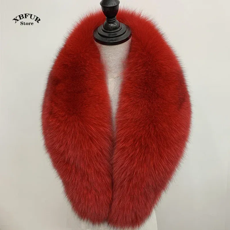 Color: WHITE, Size: M - Winter Real Fox Fur Collar Woman Black Natural Fur Scarf Shawl For Women Collars Wraps Neck Warmer Fur Scarves Luxery Scarf Men