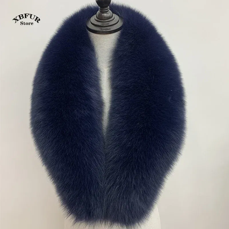 Color: WHITE, Size: M - Winter Real Fox Fur Collar Woman Black Natural Fur Scarf Shawl For Women Collars Wraps Neck Warmer Fur Scarves Luxery Scarf Men
