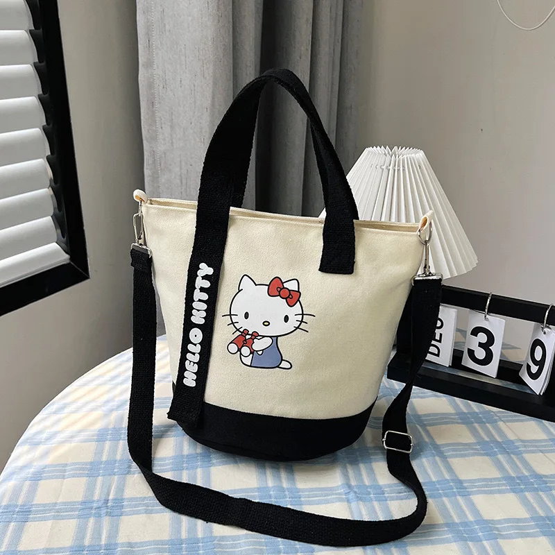 Color: Beige - Sanrio Hello Kitty Kuromi Canvas Shoulder Bag Kawaii Anime Print Lightweight Crossbody Purse for Girl