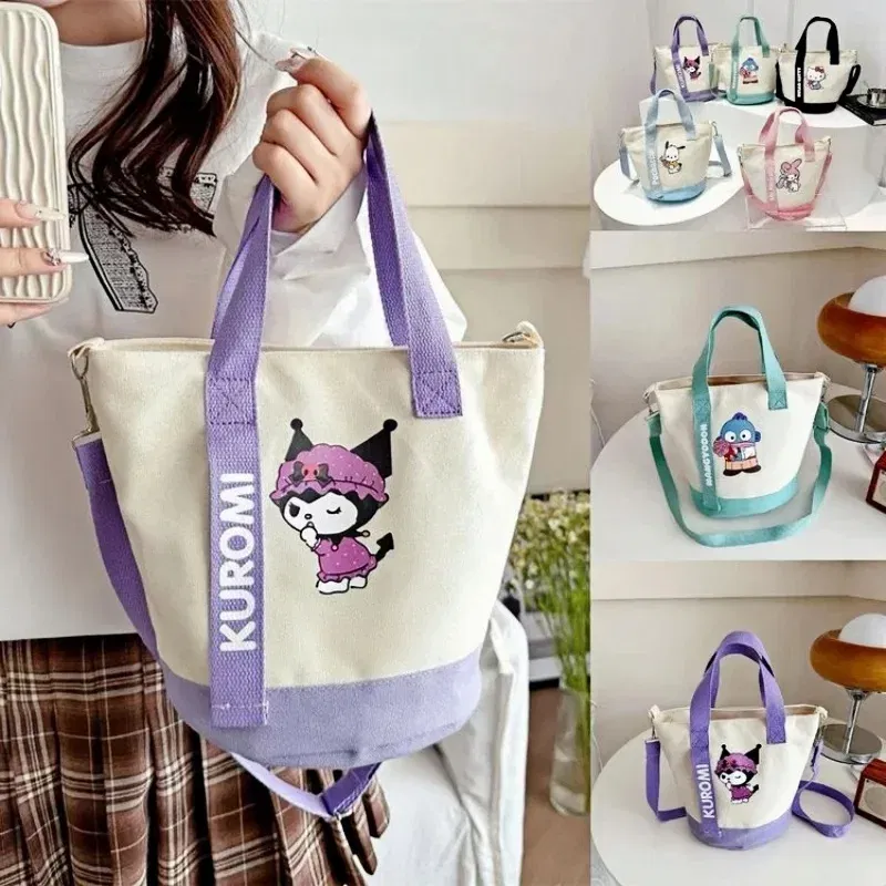 Color: Beige - Sanrio Hello Kitty Kuromi Canvas Shoulder Bag Kawaii Anime Print Lightweight Crossbody Purse for Girl