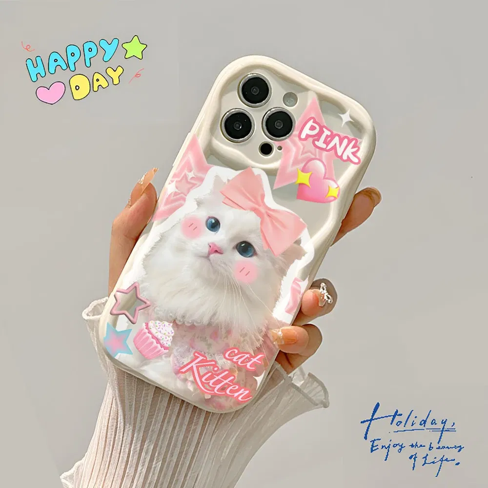 Color: Beige, Material: Denim - Cute Kitten Phone Case for iPhone 15 14 13 12 11 Pro Max XR XS X 7 8 Plus Mini SE Clear Cat Mobile Case
