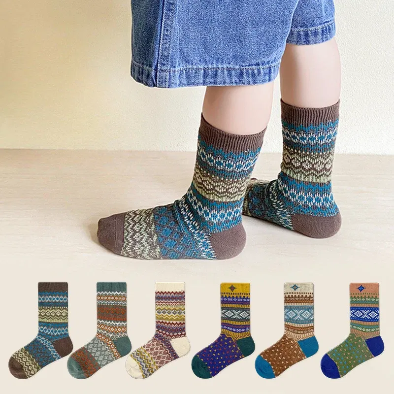 Color: Sky blue, Size: 4-6T - Three Pairs of Spring and Autumn New Children's Double Needle Double Road Boneless Zero Line Combed Cotton Comfortable Socks