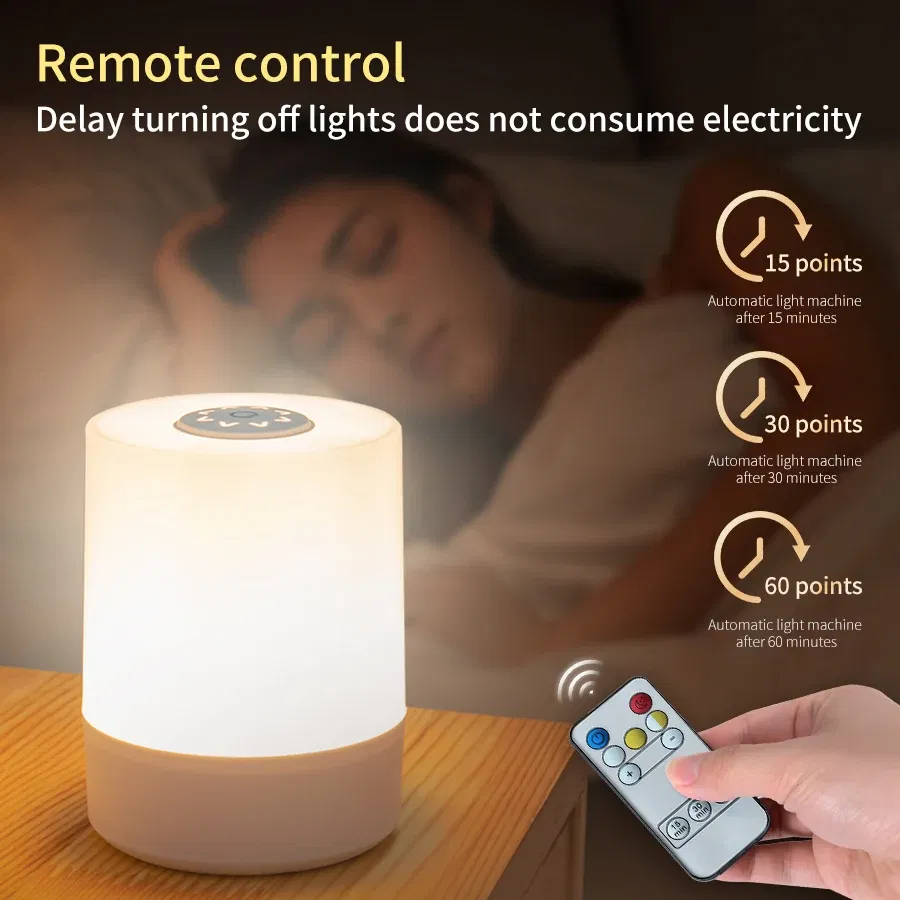 Emitting Color: BROWN - Touch Night Lamp USB LED Lamp Remote Control Switch Rechargeable Three Colors Lights Bedroom Portable Table Bedside Night Lamp