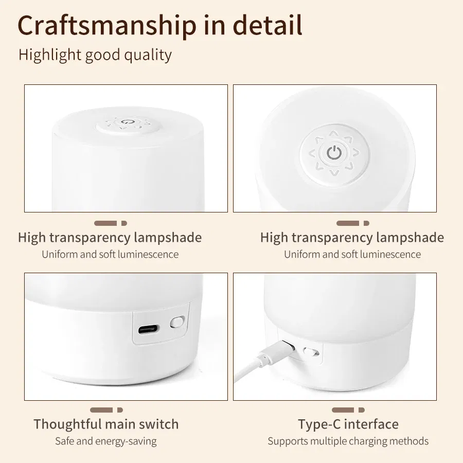 Emitting Color: BROWN - Touch Night Lamp USB LED Lamp Remote Control Switch Rechargeable Three Colors Lights Bedroom Portable Table Bedside Night Lamp