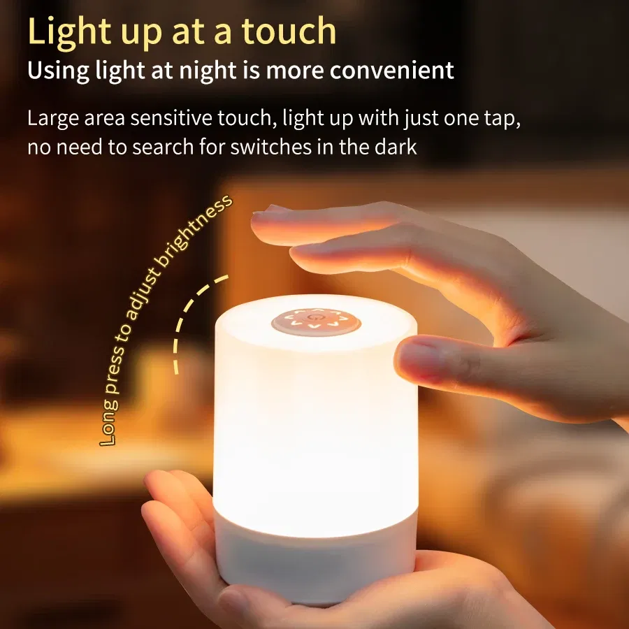 Emitting Color: BROWN - Touch Night Lamp USB LED Lamp Remote Control Switch Rechargeable Three Colors Lights Bedroom Portable Table Bedside Night Lamp