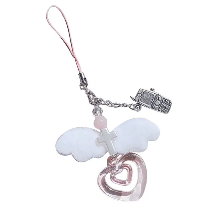 Color: Light Grey - Goth Y2K Phone Charm Pendant Kawaii-Key Chain For Bag Cute Accessory Women Guitar Strap Lanyard Beaded Keychain Pendant