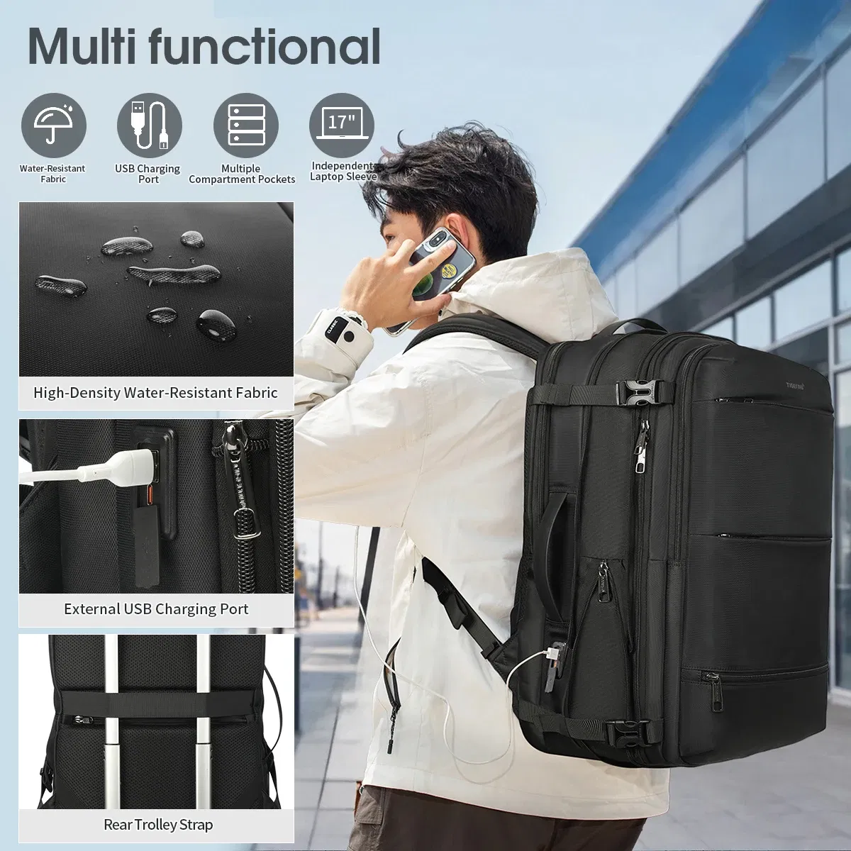 Color: black, Ships From: CHINA - Lifetime Warranty Travel Backpack Men Business Backpack Schoolbag Expandable USB Bag Large Capacity 17 Laptop Bag Waterproof Bag