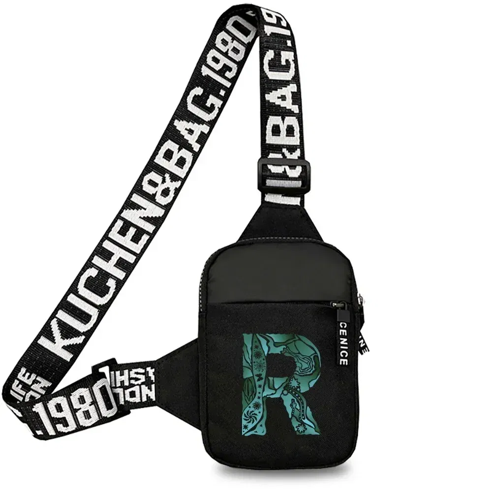 Color: Dark Grey - Sports Chest Bag Men Small Mobile Phone Messenger Bags Waist Bags Multi-Function Carry-on Bag Engrave Image Initial Name Patter