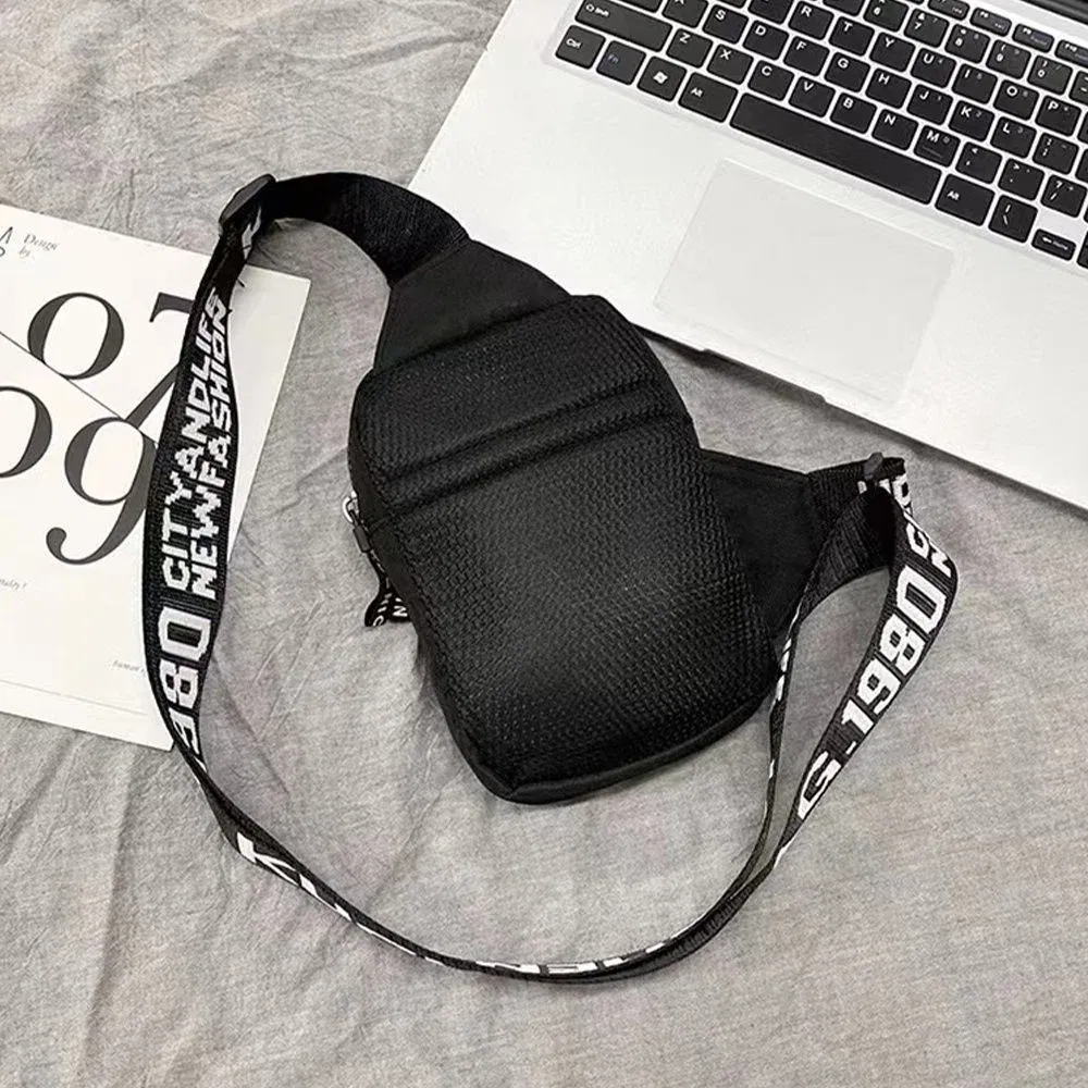 Color: Dark Grey - Sports Chest Bag Men Small Mobile Phone Messenger Bags Waist Bags Multi-Function Carry-on Bag Engrave Image Initial Name Patter