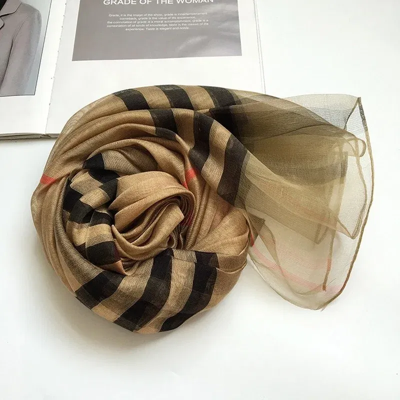 Color: light oliver - Silk&Wool Scarf For Women Four Seasons Scarf Big Size 84*190cm