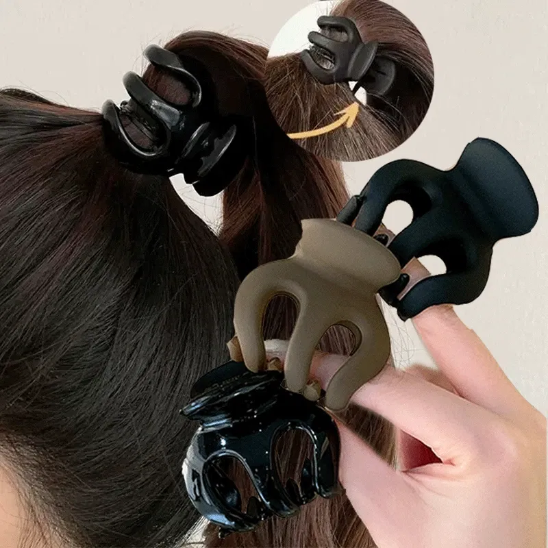 Color: Blue - Korean Fashion Ponytail Hair Claw Clip Black Acrylic Small Hair Claws Women Girls shark Clips Headwear Barrette Hair Accessories