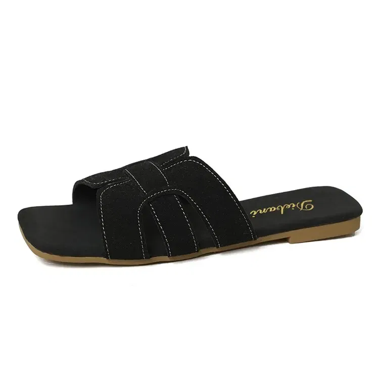 Color: black, Shoe Size: 41 - Summer New Women Slippers Flat Bottom Non-slip Outdoor Open Toe Beach Female Sandals Sexy Fashion Design Slides Woman Shoes