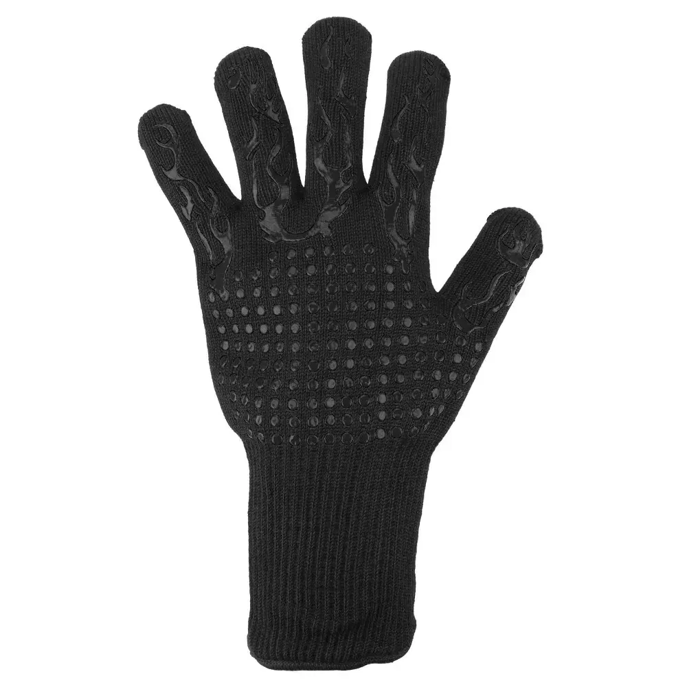 Color: black - 300-500 Centigrade BBQ Fire Gloves Flame Retardant Non-slip Fireproof Extreme Heat Resistant Microwave Oven Gloves Oven Mit