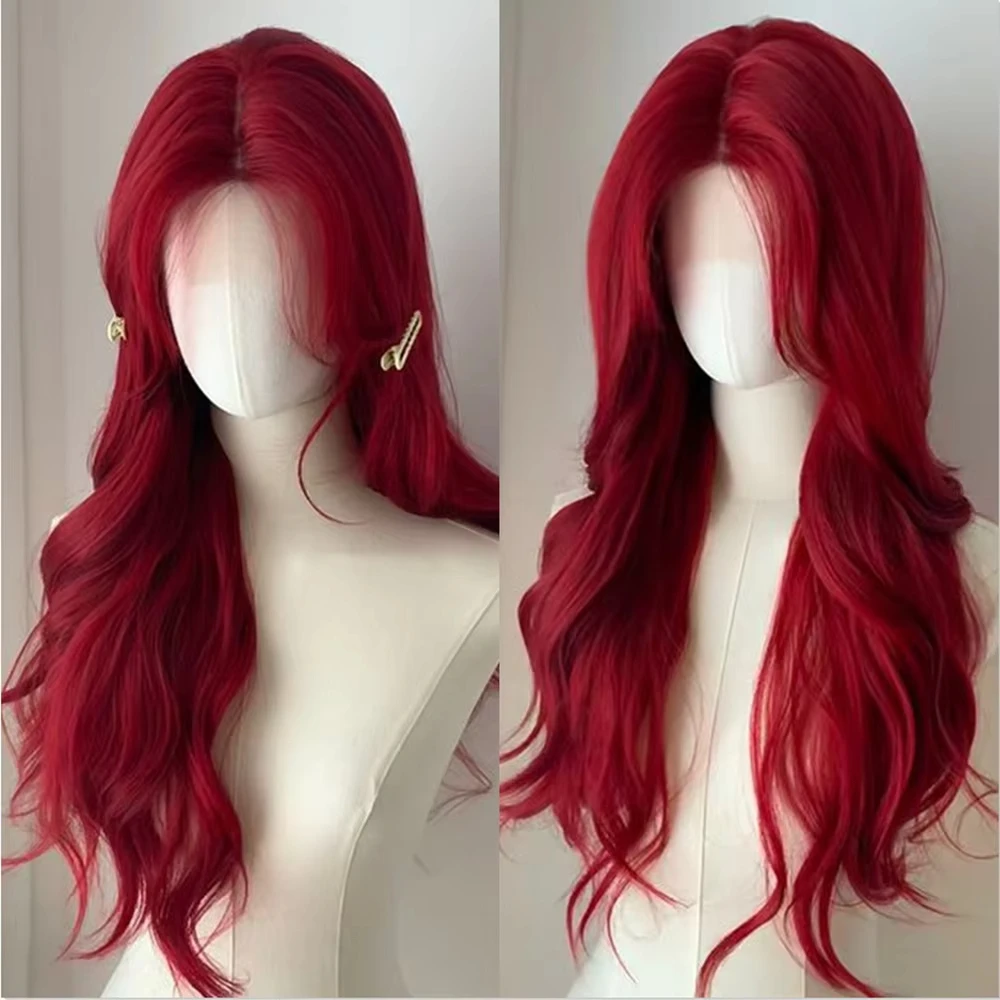Color: #31 - Red Synthetic Wigs Long Body Wavy Wig Natural Hairline Daily Red Hair Heat Resistant Fiber Smooth Party Cosplay Wig