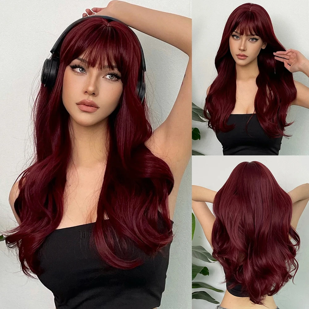 Color: #31 - Red Synthetic Wigs Long Body Wavy Wig Natural Hairline Daily Red Hair Heat Resistant Fiber Smooth Party Cosplay Wig