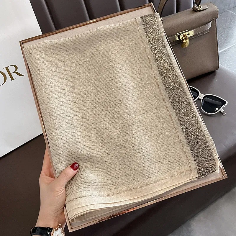 Color: Bright Yellow, Size: One Size - 2023 New Women Scarf Winter Warm Solid Silk Wool Shawls Lady Wraps Bufanda Floral Pashmina Luxury Embroidery Warn Scarves